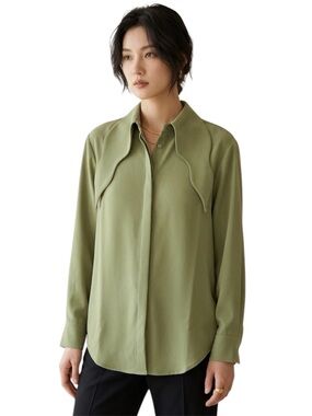 KIMHEKIM Scalloped Collar Button Down Shirt Size EU 32 Sage Green